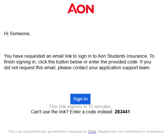 Image of the email you should receive